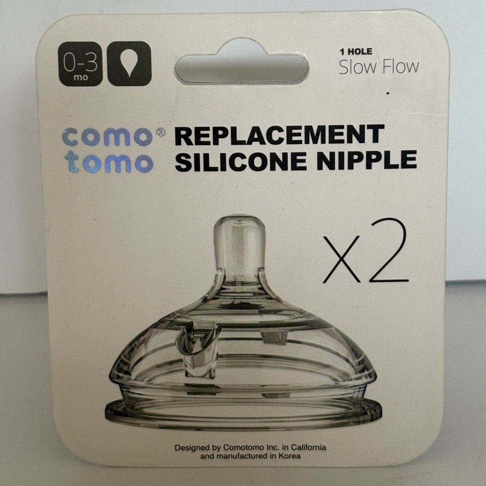 Comotomo NWT Replacement Slow Flow Clear White 2 Pack 0-3 Months OS
